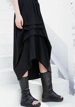 Load image into Gallery viewer, black casual cotton blended skirts loose one side drawstring elastic waist aline skirts
