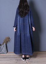 Load image into Gallery viewer, boutique oversize long fall denim blue patchwork Button Down women coats