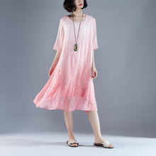 Load image into Gallery viewer, boutique summer dress bohemian style Flower Summer Fake Two-piece Retro Pink Dress