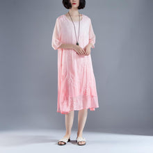Load image into Gallery viewer, boutique summer dress bohemian style Flower Summer Fake Two-piece Retro Pink Dress