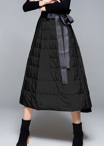 diy Black High Waist tie waist A Line Winter Duck Down Skirts