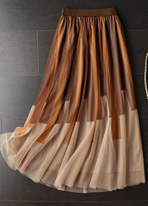 diy Chocolate High Waist Print Pleated Fall Skirt