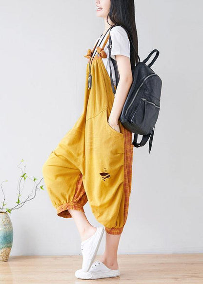 diy Yellow Pockets Patchwork Plaid Fall Outfits Rompers Cotton