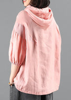 diy pink Blouse Neckline hooded half sleeve shirts