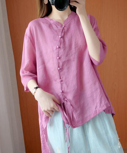 diy pink clothes For Women stand collar asymmetric blouse