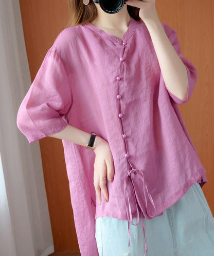 diy pink clothes For Women stand collar asymmetric blouse