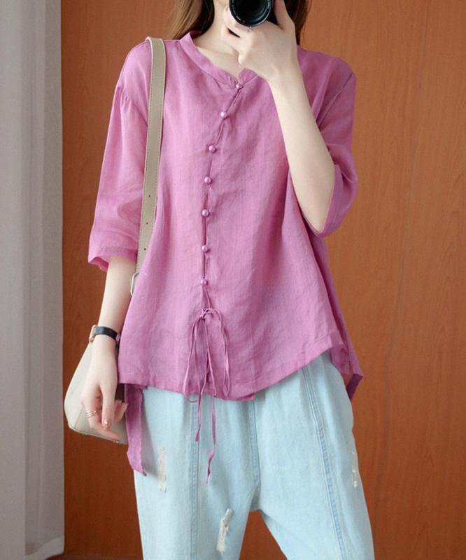 diy pink clothes For Women stand collar asymmetric blouse
