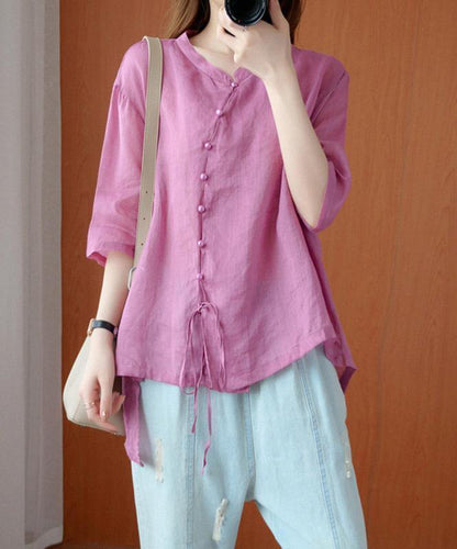 diy pink clothes For Women stand collar asymmetric blouse