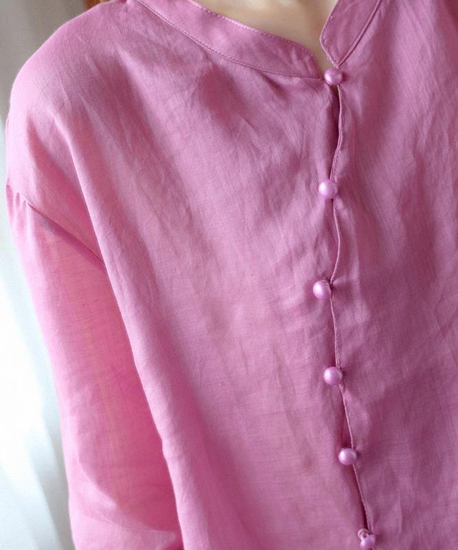 diy pink clothes For Women stand collar asymmetric blouse