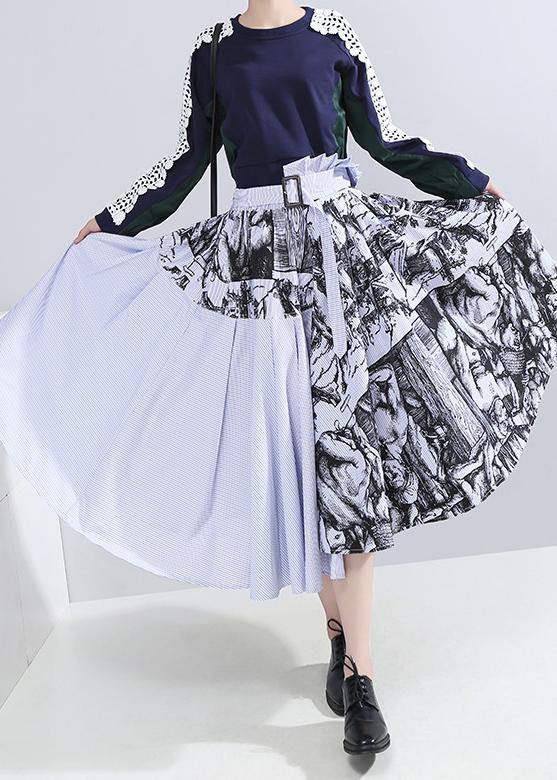 fall new women wild patchwork skirts high waist asymmetric maxi skirts