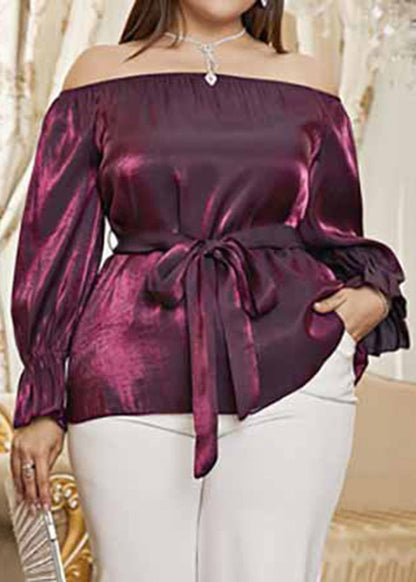 fashion Mulberry Patchwork Wrinkled Tie Waist Silk Shirts Long Sleeve