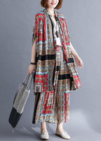 fashion casual chiffon pints shirt dresses and elastic waist wide leg pants red black prints two pieces