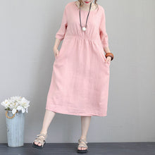 Load image into Gallery viewer, fashion pink natural linen dress plus size clothing tunic caftans 2018 bracelet sleeved kaftans