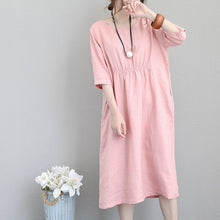 Load image into Gallery viewer, fashion pink natural linen dress plus size clothing tunic caftans 2018 bracelet sleeved kaftans