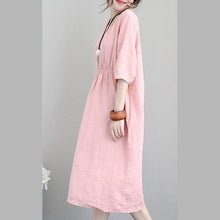 Load image into Gallery viewer, fashion pink natural linen dress plus size clothing tunic caftans 2018 bracelet sleeved kaftans