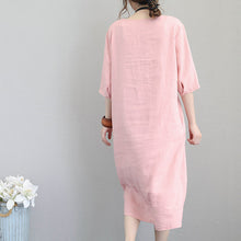 Load image into Gallery viewer, fashion pink natural linen dress plus size clothing tunic caftans 2018 bracelet sleeved kaftans