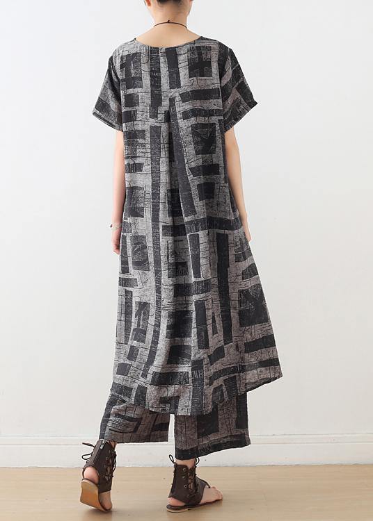 Blue Prints Casual Cotton Blend Two Pieces Side Open Tops And Elastic Waist Wide Leg Pants