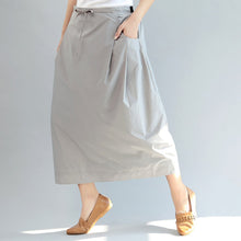 Load image into Gallery viewer, light gray casual cotton skirts plus size elastic waist maxi skirts