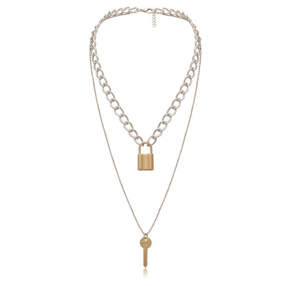 Retro key lock pendant necklaces for women fashion geometric elements