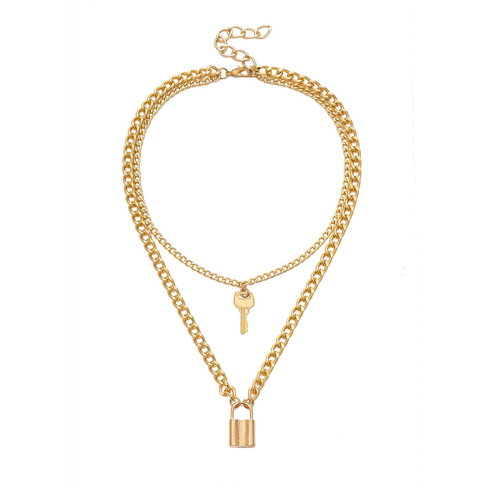 Retro key lock pendant necklaces for women fashion geometric elements