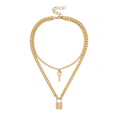 Retro key lock pendant necklaces for women fashion geometric elements