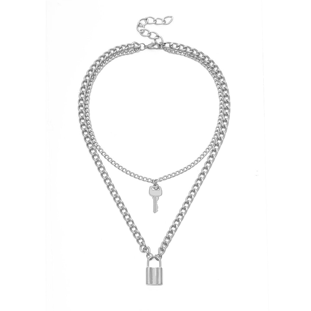 Retro key lock pendant necklaces for women fashion geometric elements