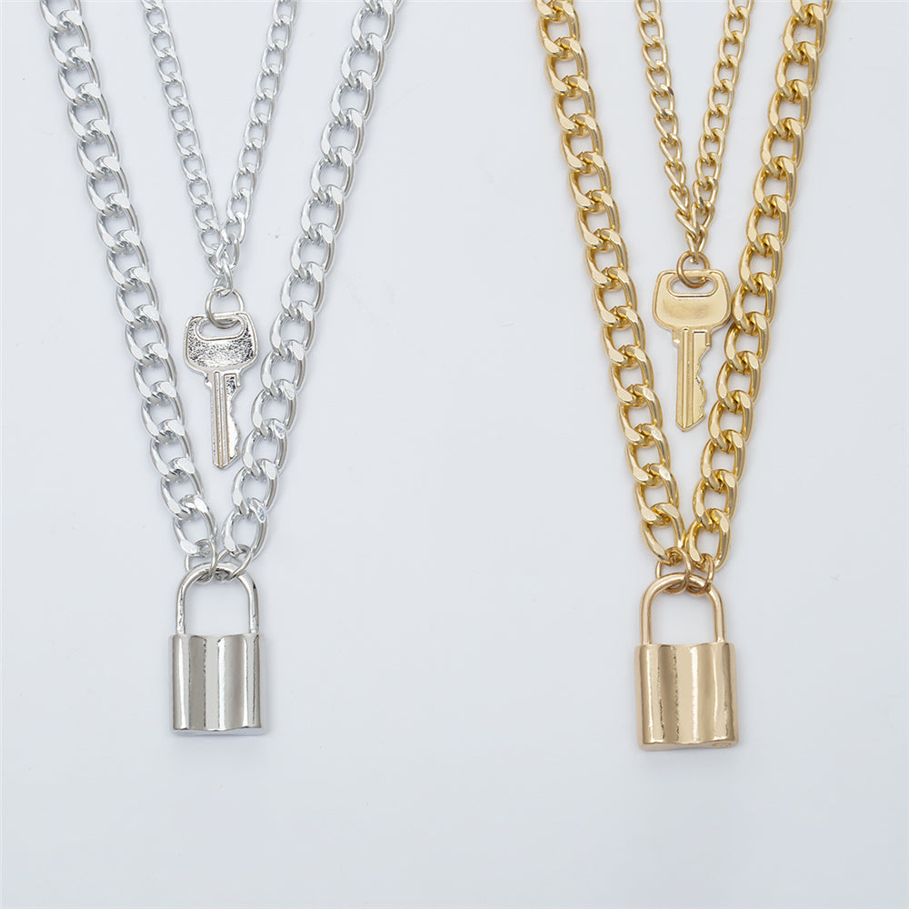 Retro key lock pendant necklaces for women fashion geometric elements