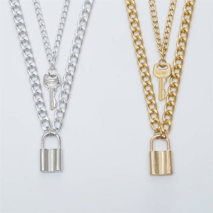 Retro key lock pendant necklaces for women fashion geometric elements