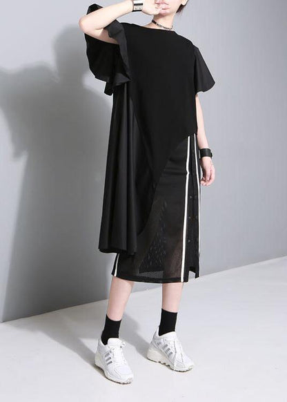 new fashion black cotton blended skirts women casual side open skirts