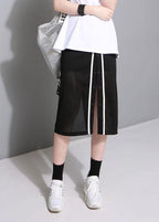 new fashion black cotton blended skirts women casual side open skirts