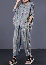 Load image into Gallery viewer, new loose small floral Cinched tops denim two pieces
