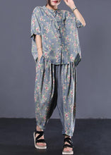 Load image into Gallery viewer, new loose small floral Cinched tops denim two pieces