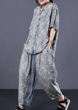 Load image into Gallery viewer, new loose small floral Cinched tops denim two pieces
