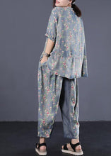 Load image into Gallery viewer, new loose small floral Cinched tops denim two pieces
