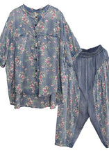 Load image into Gallery viewer, new loose small floral Cinched tops denim two pieces