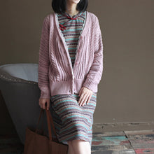 Load image into Gallery viewer, pink vintage cotton sweater tops loose casual lace chunky knit cardigans