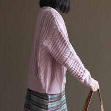 Load image into Gallery viewer, pink vintage cotton sweater tops loose casual lace chunky knit cardigans