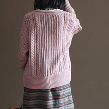 Load image into Gallery viewer, pink vintage cotton sweater tops loose casual lace chunky knit cardigans