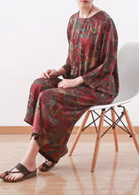 Load image into Gallery viewer, red prints silk women two pieces casual long sleeve tops and elastic waist wide leg pants