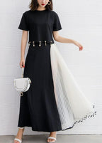 summer black chiffon casual maxi skirts women patchwork nets yarn beach skirts