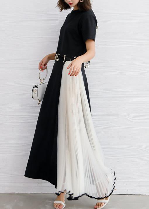 summer black chiffon casual maxi skirts women patchwork nets yarn beach skirts