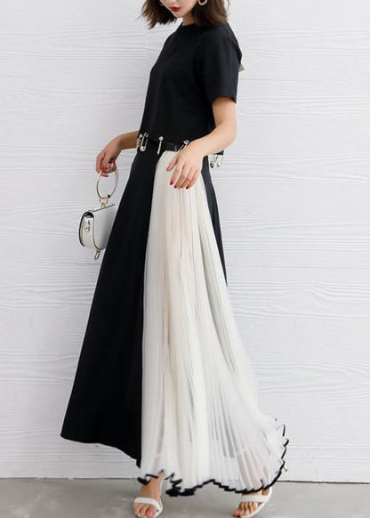 summer black chiffon casual maxi skirts women patchwork nets yarn beach skirts