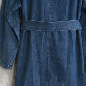 fine denim blue 2018 fall dress casual v neck tie waist traveling dress 2018 long sleeve back side open long dresses