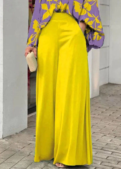 tyle Yellow Peter Pan Collar Print Cotton Shirts And Wide Leg Pants Two Piece Set Fall