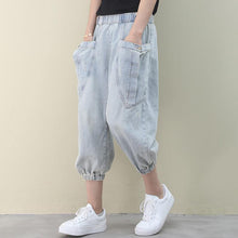 Load image into Gallery viewer, tyle summer wild pants plus size clothing light denim blue Work pockets trousers