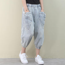 Load image into Gallery viewer, tyle summer wild pants plus size clothing light denim blue Work pockets trousers