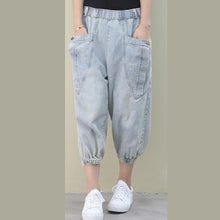 Load image into Gallery viewer, tyle summer wild pants plus size clothing light denim blue Work pockets trousers