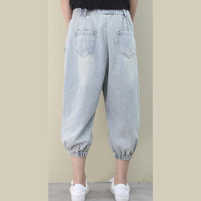 tyle summer wild pants plus size clothing light denim blue Work pockets trousers