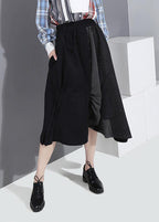 winter 2019 women cotton casual pants high waist patchwork asymmetric skirts