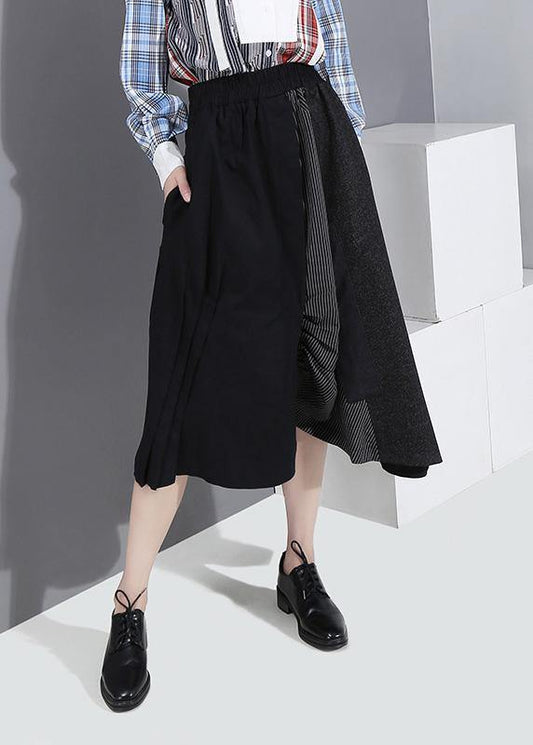 winter 2019 women cotton casual pants high waist patchwork asymmetric skirts